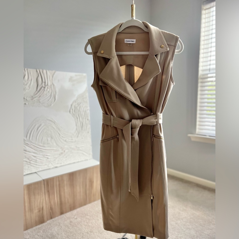 Calvin Klein Tan Wrap Dress waist tie